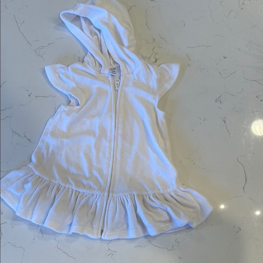 White Hooded Zip-Up Swim Coverup